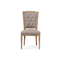 Baxton Studio TSF-9341 Estelle Chic Rustic Cottage Weathered Oak Beige Fabric Button-tufted Dining Chair